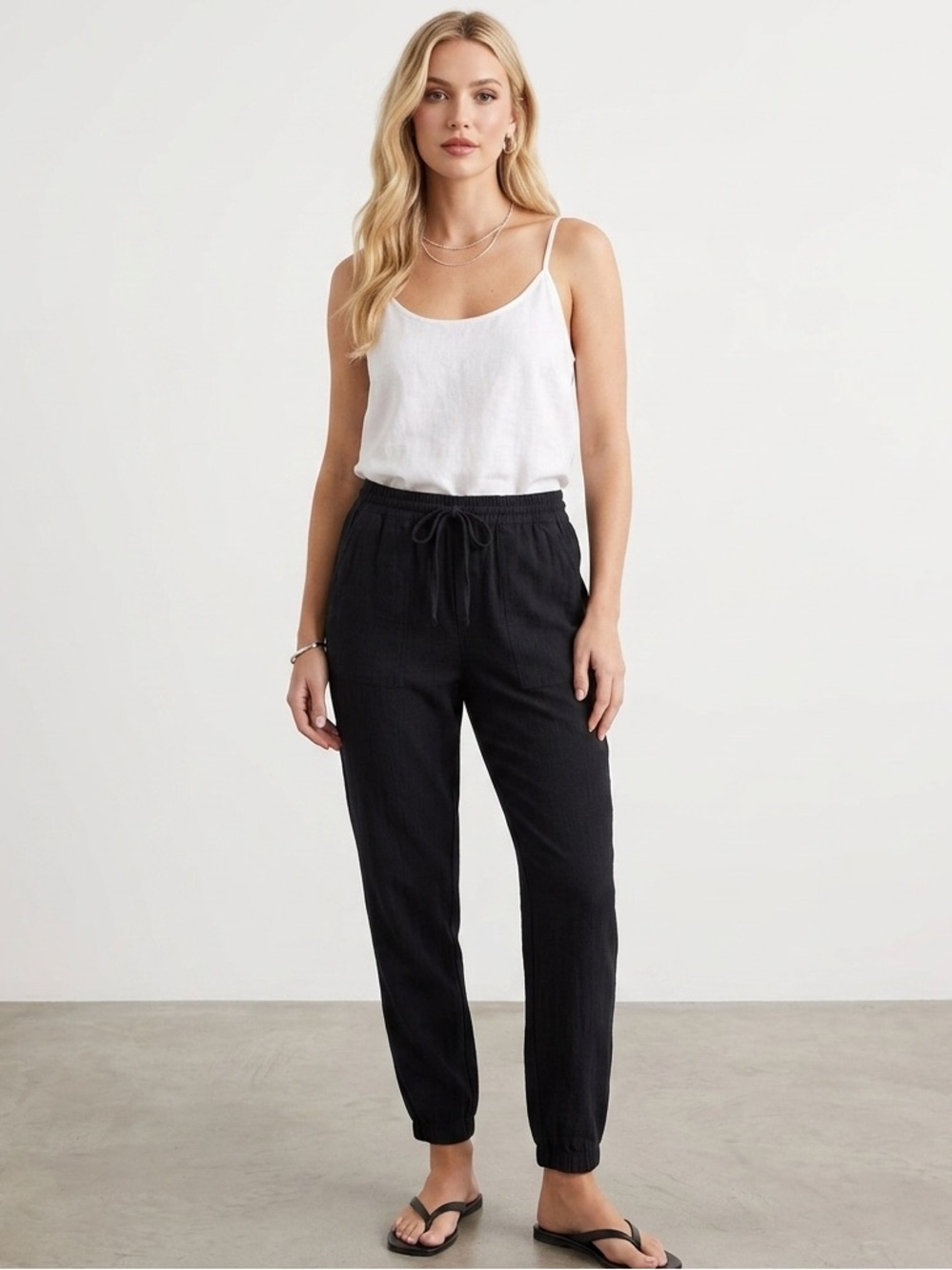 Gap High Waisted Jogger Pants Drawstring Elastic Ankle Cotton Blend Black Small